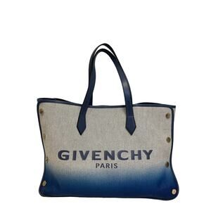 GIVENCHY PARIS Gray Blue Ombre Canvas Logo Bond Tote Shopper Shoulder Bag
